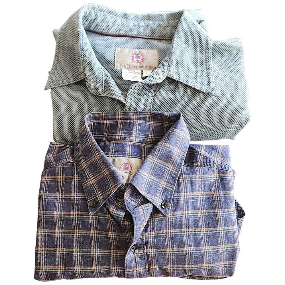 The Territory‎ Ahead Shirt Men's Small Long Sleeves Silk Cotton Plaid 2-PACK